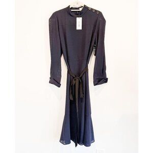 NWT Cefinn Navy Button Funnel-Neck A-Line Maxi Dress NWT